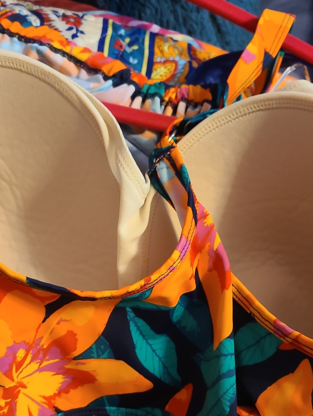 d & Co Women’s Floral High-Neck Swim Tankini Top - Orange/Teal - Picture 4 of 5